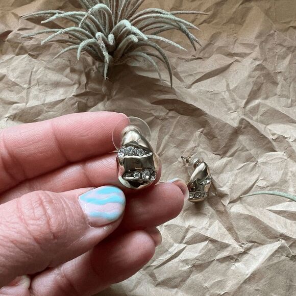 vtg 80s sparkle statement earrings rhinestone encrusted goldtone french baguette - Picture 5 of 6